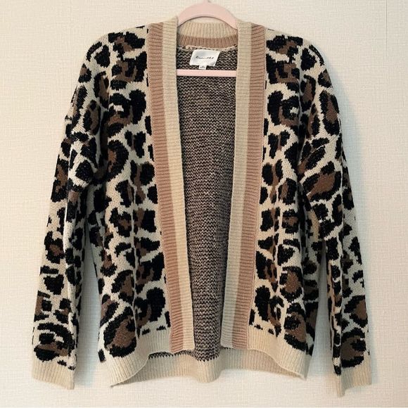Anthropologie, Line & Dot, Leopard Print Open Cardigan, Cream, Brown & Black Tan - Picture 1 of 11